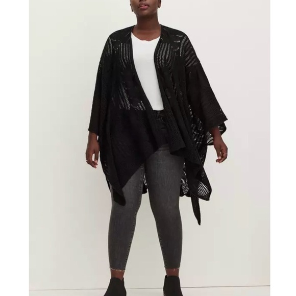 Ruana - Pointelle Open Knit Black One Size - Picture 5 of 5